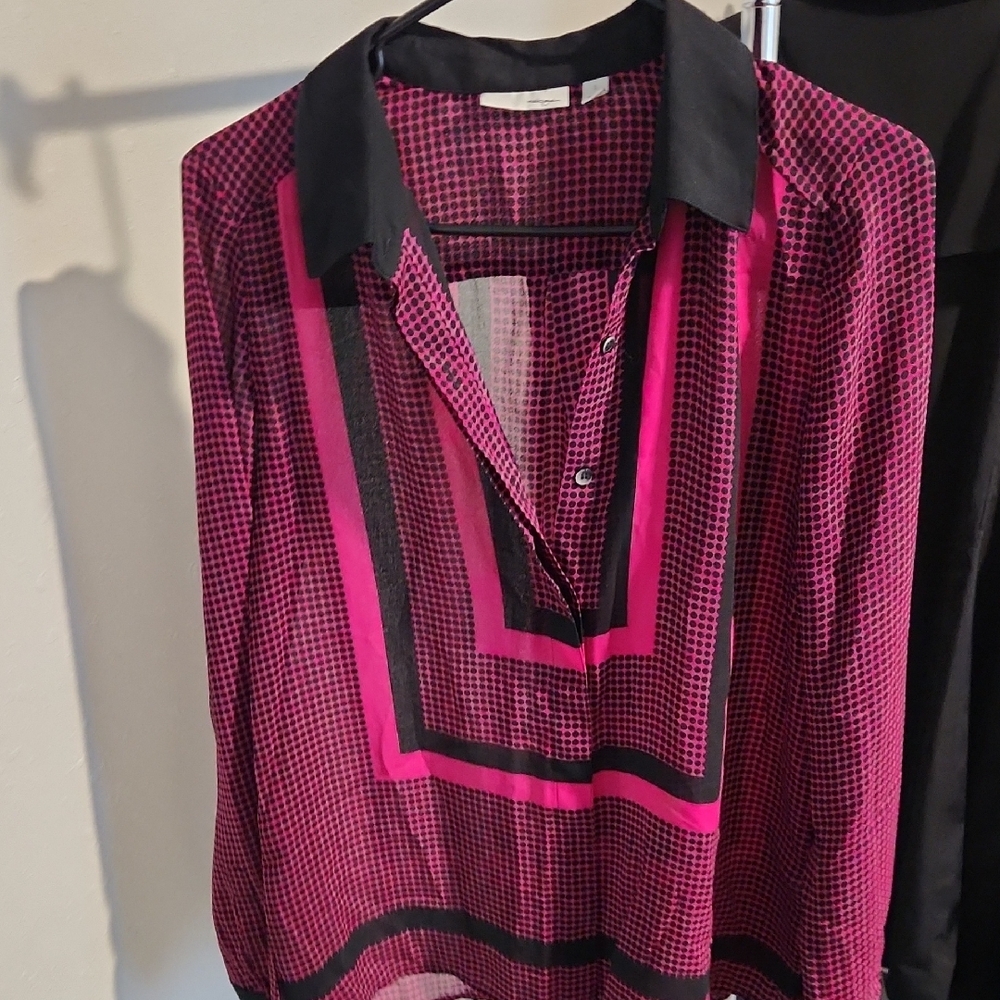 Halogen Pink and Black Geometric Blouse